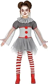 Bad Clown Girl 5-6 Years. Costume includes: Dress with neckpiece, leggings