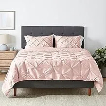 Amazon Basics All-Season Down-Alternative Comforter 3 Piece Bedding Set, Full/Queen, Blush, Pinched Pleat With Piped Edges