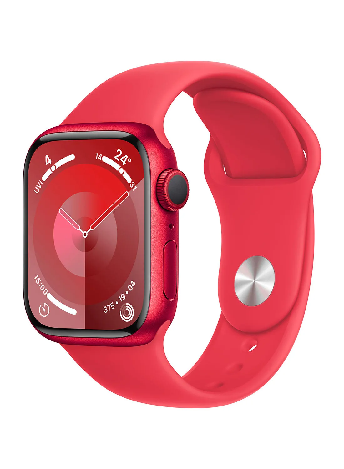 Apple Watch Series 9 GPS - 45mm (PRODUCT) هيكل من الألومنيوم باللون الأحمر مع (PRODUCT) حزام رياضي باللون الأحمر