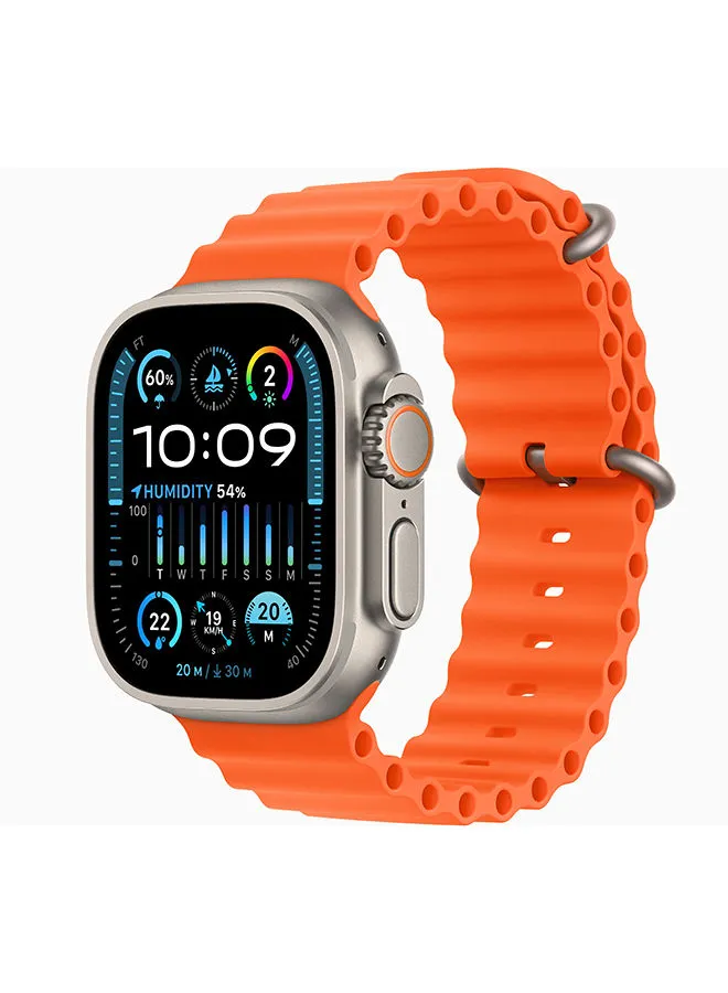 Apple Watch Ultra 2 GPS + Cellular، هيكل من التيتانيوم مقاس 49 ملم مع حزام برتقالي