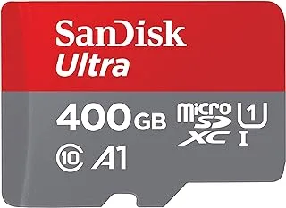 بطاقة ذاكرة سانديسك الترا مايكرو اس دي اكس سي UHS-I سعة 400 جيجا مع محول - 120 ميجابايت/ثانية، C10، U1، فل اتش دي، A1، بطاقة مايكرو اس دي - SDSQUA4-400G-GN6MA