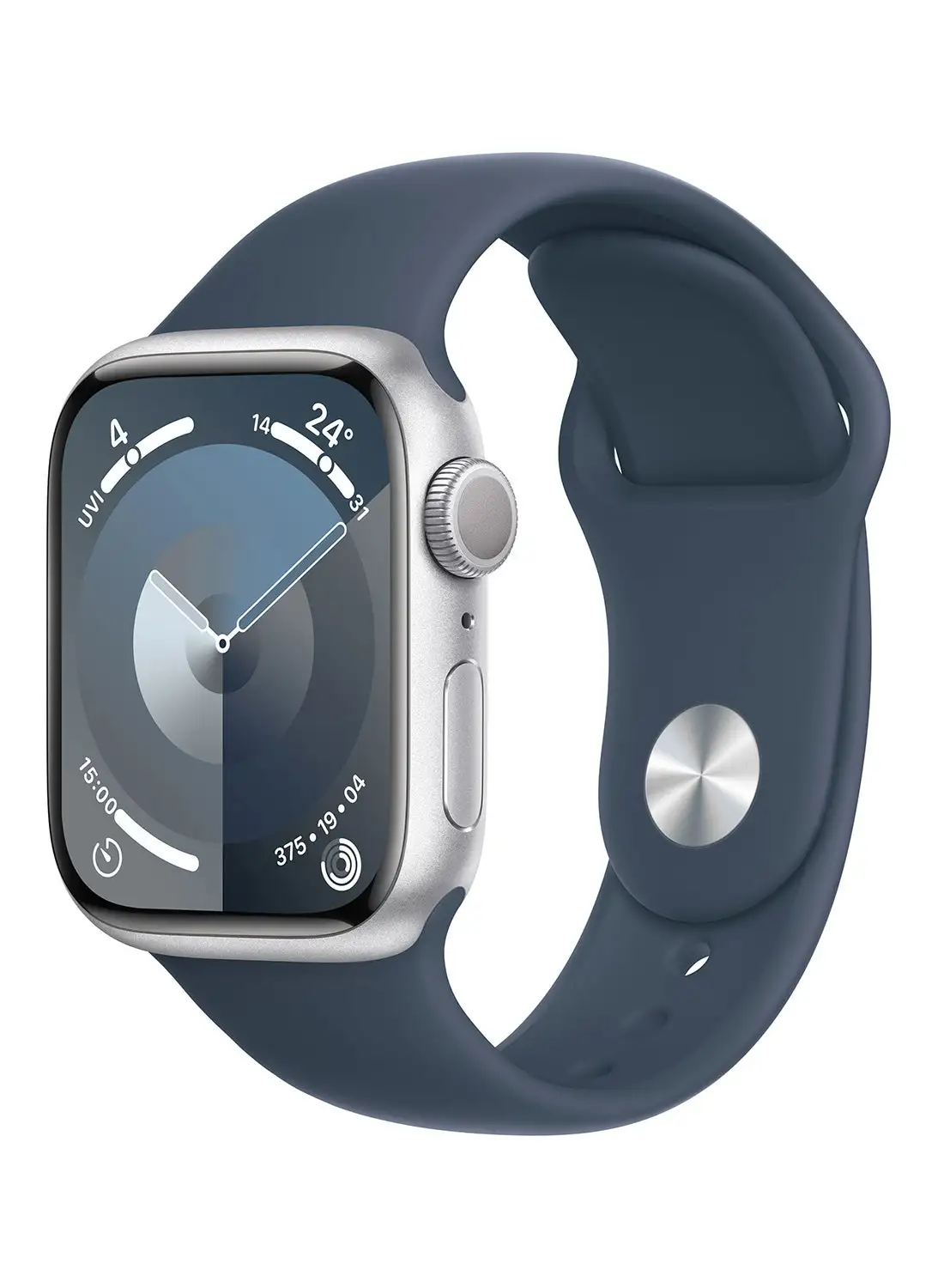 Apple Watch Series 9 GPS 41mm Silver Aluminium Case With Storm Blue Sport Band