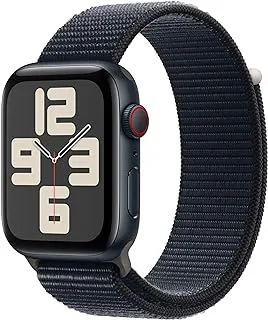 ساعة Apple Watch SE الجديدة (الجيل الثاني، 2023) [GPS + Cellular 44mm] ساعة ذكية مع هيكل من الألومنيوم منتصف الليل مع حلقة رياضية منتصف الليل مقاس واحد. جهاز تتبع اللياقة البدنية والنوم، واكتشاف الأعطال، ومراقبة معدل ضربات القلب