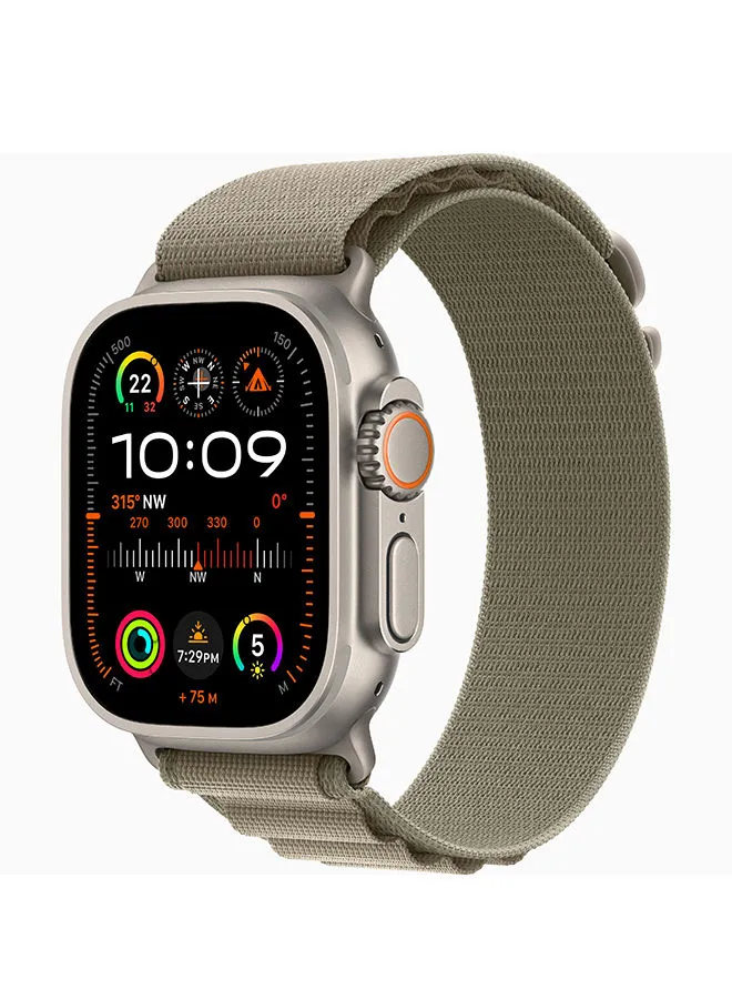 Apple Watch Ultra 2 GPS + Cellular, 49mm Titanium Case With Large (Band fits 165–210mm wrists.) Olive Alpine Loop