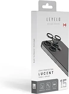 Levelo Lucent Trio 9H Hardness Camera Lens Protector for iPhone 15 Pro/iPhone 15 Pro Max, Grey