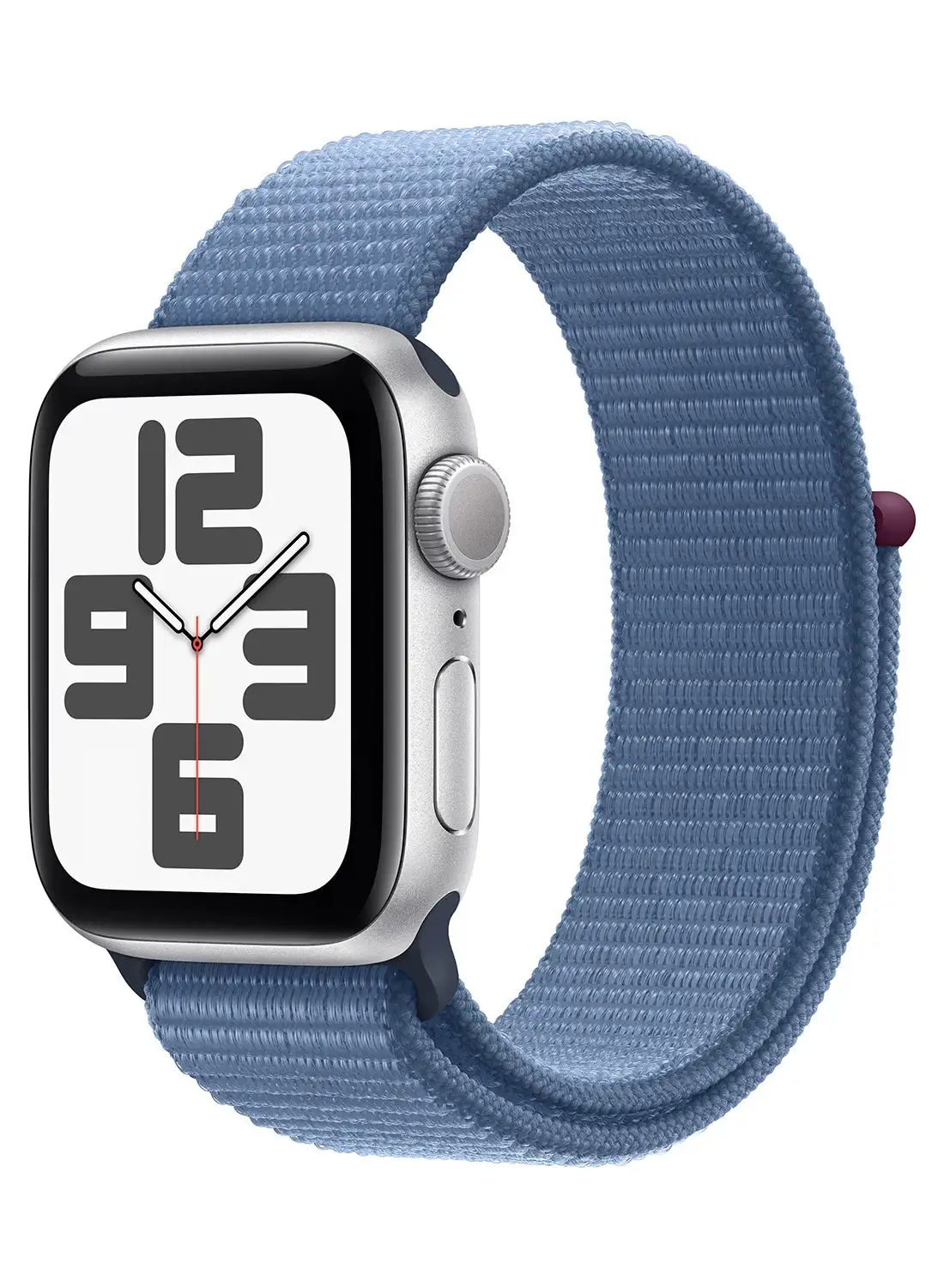 Apple Watch SE (2023) GPS مقاس 40 ملم هيكل من الألومنيوم الفضي مع حزام رياضي باللون الأزرق الشتوي