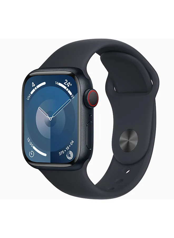 Apple Watch Series 9 GPS + هيكل من الألومنيوم منتصف الليل مقاس 45 ملم مع حزام رياضي منتصف الليل