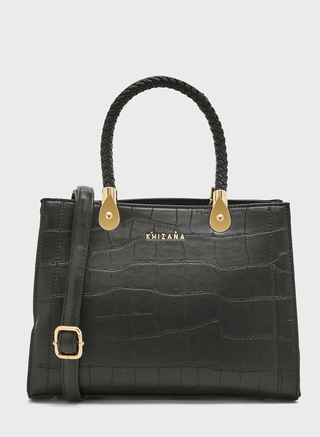 Khizana Croc Mini Handbag Withweave Detail Handles