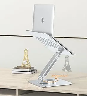 Laptop Stand OFKOZ Jupiter series 360° Rotating Tablet Stand Holder Adjustable with Rotating Base, Foldable Tablet Holder for Desk, Compatible with iPad Pro/Air/Mini and More, Silver