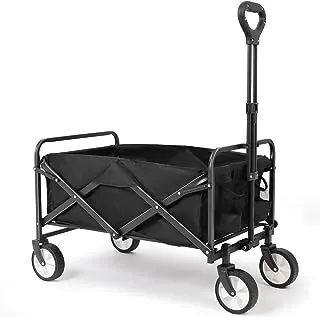 Collapsible Wagon Cart, Portable Folding Wagon, Heavy Duty Utility Foldable Outdoor Garden Wagon Cart for Beach, Sports, Shopping, Outdoor Activities, Camping (Black)