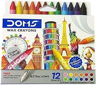 DOMS 12+1 Shades Extra Long Coloured Wax Crayons for School Nursery Home (10 Pack)