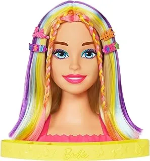 Barbie Doll Deluxe Styling Head with Color Reveal Accessories and Straight Blonde Neon Rainbow Hair, Doll Head for Hair Styling, HMD78