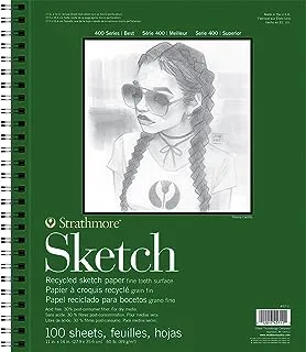 Strathmore 400 Series Sketch Pad, Recycled Paper, 11x14 inch, 100 Sheets - Artist Sketchbook for Drawing, Illustration, Art Class Students