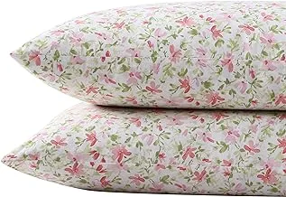 Laura Ashley Home - Standard Pillowcase Set, Breathable Percale Cotton Bedding, Crisp & Cool Home Decor (Norella Pink, 2 Piece)