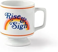 Rise & Sigh Pedestal Mug from Brass Monkey - Ceramic Coffee Mug with Plenty of Vintage Charm, Stackable Design, Dishwasher Safe, Coffee Cup with Double-Sided Artwork, Makes a Great Gift!