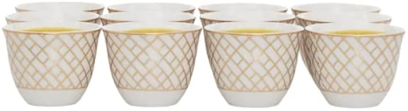Alsaif Gallery White Porcelain Coffee Cup Set Embossed Gold 12 Pieces 6285360225476