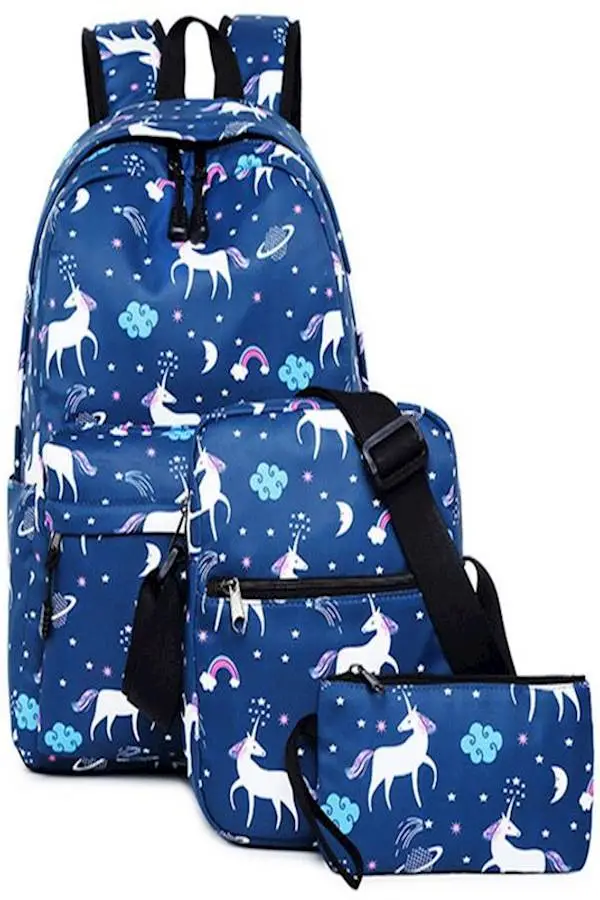 Generic 3Piece Women Printed Unicorn School Backpack Multi Color