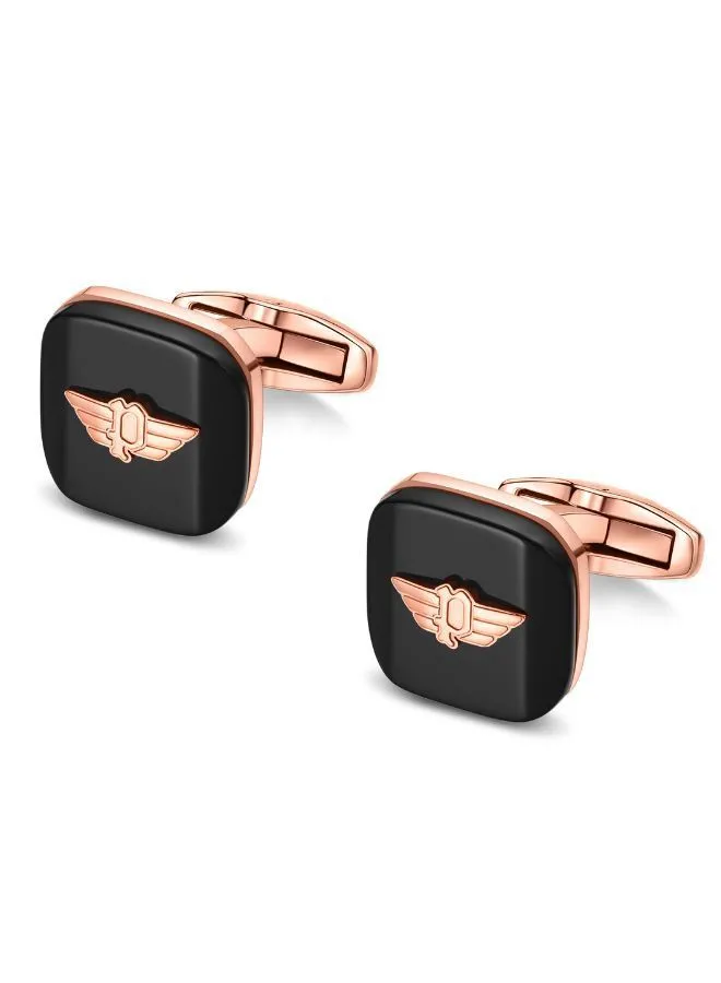 POLICE Square Pair of Cufflinks For Men Rose Gold Plated and Silver Color