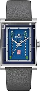 Bulova Frank Lloyd Wright Robie House Stainless Steel 3-Hand mens Quartz Watch, Gray Leather Strap Style: 96A287