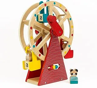 Petit Collage Ferris Wheel Carnival Wooden Toy, 2 Animal Characters Included – Pre-Assembled Wooden Ferris Wheel Toy with Sturdy Wood Construction, Non-Toxic and Safe for Kids, Ideal for Ages 3+