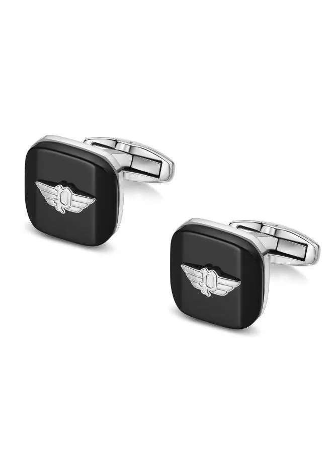 POLICE Square Cufflinks Pair For Men Silver and Black Color