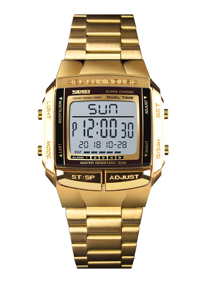 SKMEI ساعة رقمية من الستانلس ستيل للرجال 1381-35 ملم - ذهبي