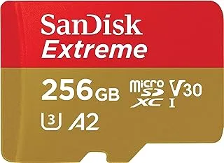بطاقة ذاكرة سانديسك اكستريم مايكرو اس دي اكس سي UHS-I بسعة 256 جيجا مع محول - حتى 160 ميجابايت/ثانية، C10، U3، V30، 4K، A2، مايكرو اس دي - SDSQXA1-256G-GN6MA
