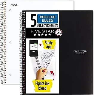 Five Star Spiral Notebooks Plus Study App, 2 Pack, 5 Subject, College Ruled Paper, 11