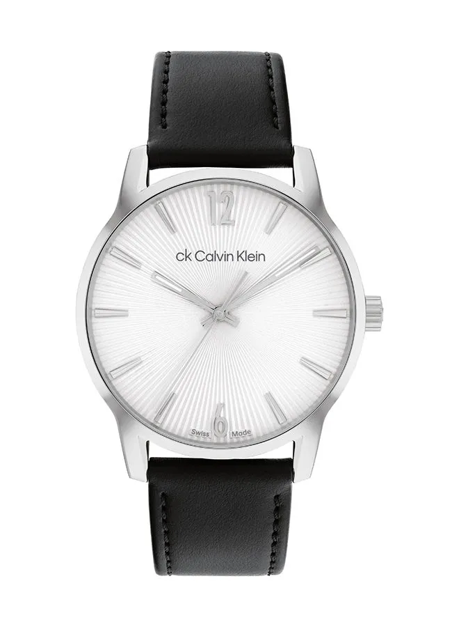 CALVIN KLEIN Men's Analog Round Shape Leather Wrist Watch - 25000054 - Lens Size: 40Mm
