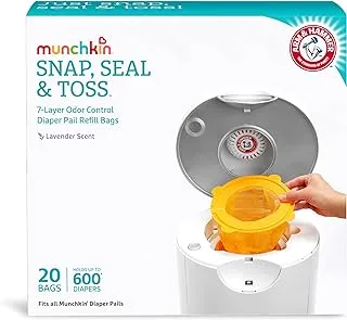 Munchkin Arm And Hammer Diaper Pail Snap, Seal And Toss Refill Bags, Holds 600 Diapers, White 20 Count