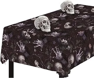 Fiestas Guirca Halloween Cemetery Tablecloth with Skull Print, 137 cm x 274 cm Size, Black