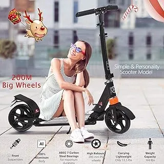 kids/Adult Scooter with 3 Seconds Easy-Folding System, 220lb Folding Adjustable Scooter with Disc Brake and 200mm Large Wheels