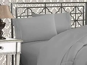 Elegant Comfort Luxurious 1500 Thread Count Egyptian Quality Three Line Embroidered Softest Premium Hotel Quality 4-Piece Bed Sheet Set, Wrinkle and Fade Resistant, Queen, Silver-Light Grey
