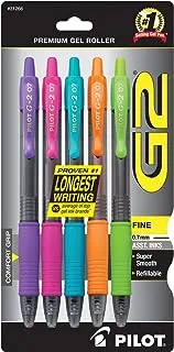 PILOT G2 Premium Refillable & Retractable Rolling Ball Gel Pens, Fine Point, Purple/Pink/Turquoise/Orange/Lime Inks, 5-Pack (31266)