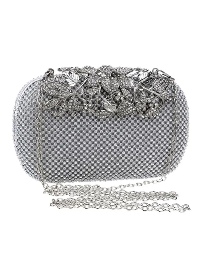 Cool Baby Crystal Studded Floral Clutch Grey/Clear