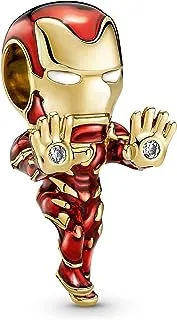 Pandora Marvel Iron Man 14k gold-plated charm with clear cubic zirconia, red, black and white enamel, One Size