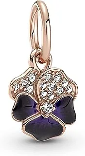 Pansy 14k rose gold-plated dangle with clear cubic zirconia, shaded blue and violet enamel