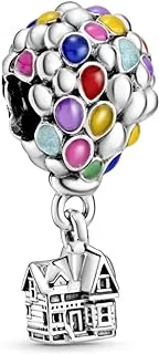 Disney Up balloon sterling silver charm with blue, green, orange, pink and light blue enamel