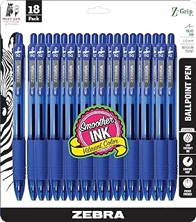 قلم زيبرا، قلم حبر جاف قابل للسحب، نقطة متوسطة، 1.0 ملم، حبر أزرق، 18 قطعة، رقم الموديل: 22258