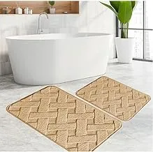 hihomey 2 Pcs Bath Rug Set Bathroom Rugs, Non Slip Ultra Soft and Water Absorbent Carpet, Machine Washable Quick Dry Bedroom Floor Mat Living Brown MT-59-4