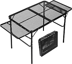 ALSafi-EST Outdoor folding portable camping picnic barbecue metal mesh table,With two foldable side shelves, adjustble hight 90 * 60cm,With side shelves will be 130 * 60cm