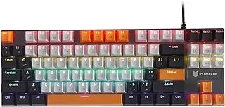 Xunfox K80 87 لوحة مفاتيح ميكانيكية عربية بإضاءة خلفية، أبيض/برتقالي/أسود