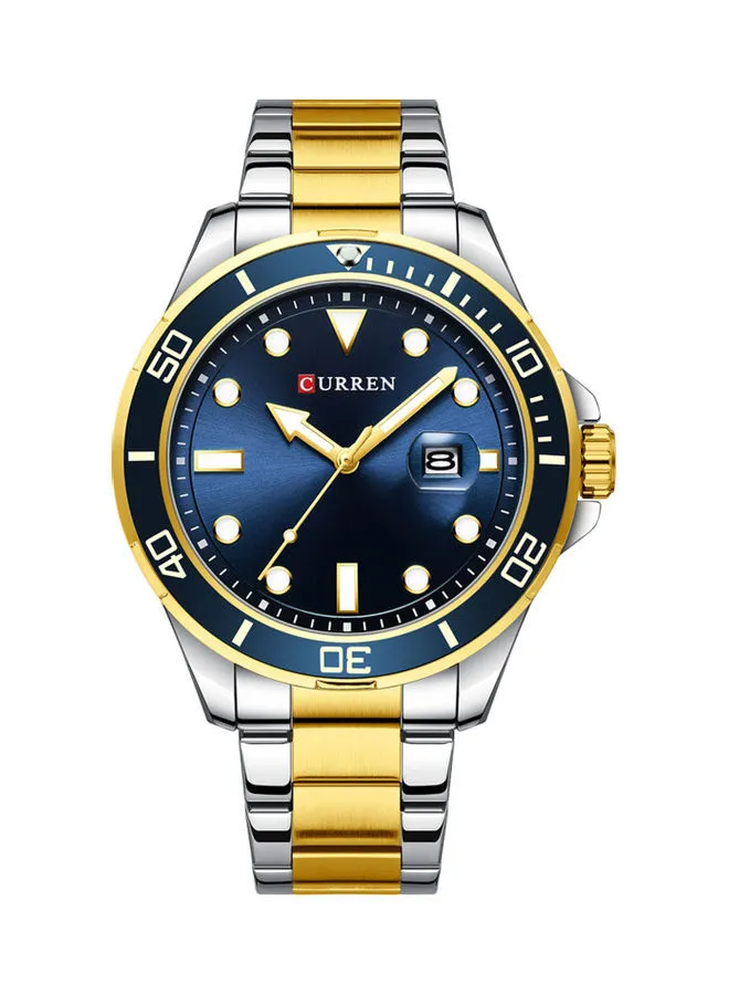 CURREN Men's Quartz Classic Wrist Watch J-4897G-BL - 47 mm - Silver/Gold