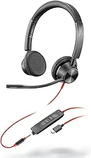 Plantronics – Blackwire 3325 USB-A (Poly) – Wired, Dual-Ear (Stereo) Headset with Boom Mic, Connect to PC/Mac via USB-A or mobile/tablet via 3.5 mm connector – Works w/Teams (Certified), Zoom & more