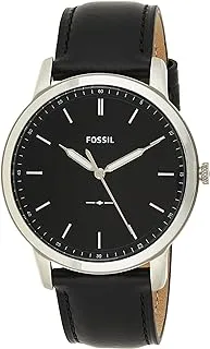 Fossil Men's Black Dial Leather Band Quartz Analog Watch, Silver/Black