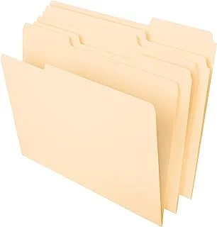 Pendaflex File Folders, Letter Size, 21.6 x 12.5 cm, Classic Manila, 1/3-Cut Tabs in Left, Right, Center Positions, 100 Per Box (65213)