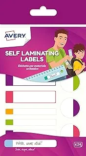 Avery Self Laminating Labels, waterproof name lunchbox water bottle school 86 x 17 mm, 24 Labels Per Pack, Neon Colours