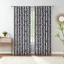 Indigo Ink - Curtain, Blackout Curtain Panel, Window Treatment with Rod Pocket Top, Floral Damask Printed, Boho Inspired Home Decor (Dacha Navy, 52