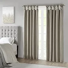 Madison Park Emilia Faux Silk Single Curtain with Privacy Lining, DIY Twist Tab Top, Window Drape for Living Room, Bedroom and Dorm, 50x84, Pewter