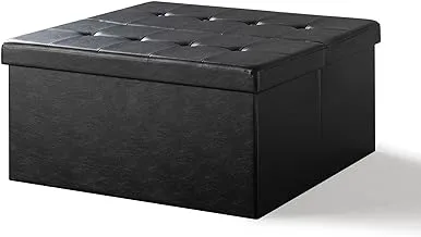 Otto & Ben Top Tufted Folding Faux Leather Trunk Bench Foot Rest, 30 Inch, Black